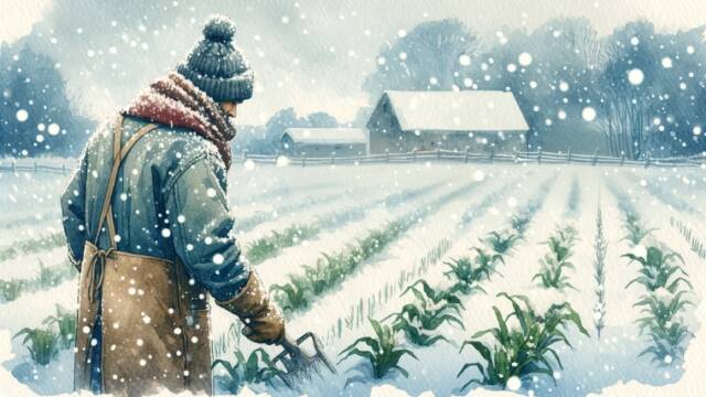 農作業　雪の中